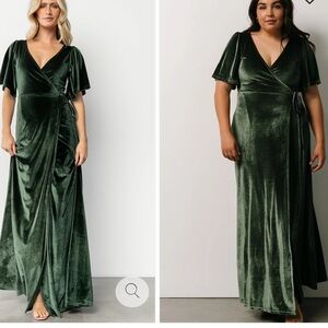Baltic Born Meghan Olive Velvet Green Wrap Maxi Dress NWT